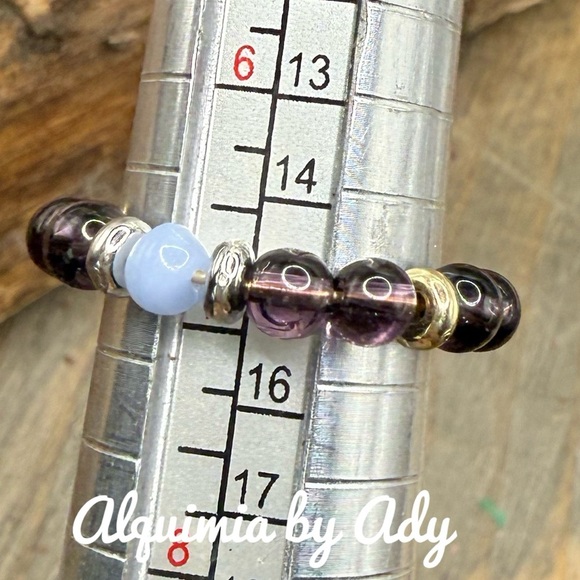 Aquamarine and amethyst beaded gem ring - Picture 2 of 2